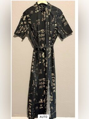 Black cheongsam Kimono Style long dress -small slit on the front side One Size